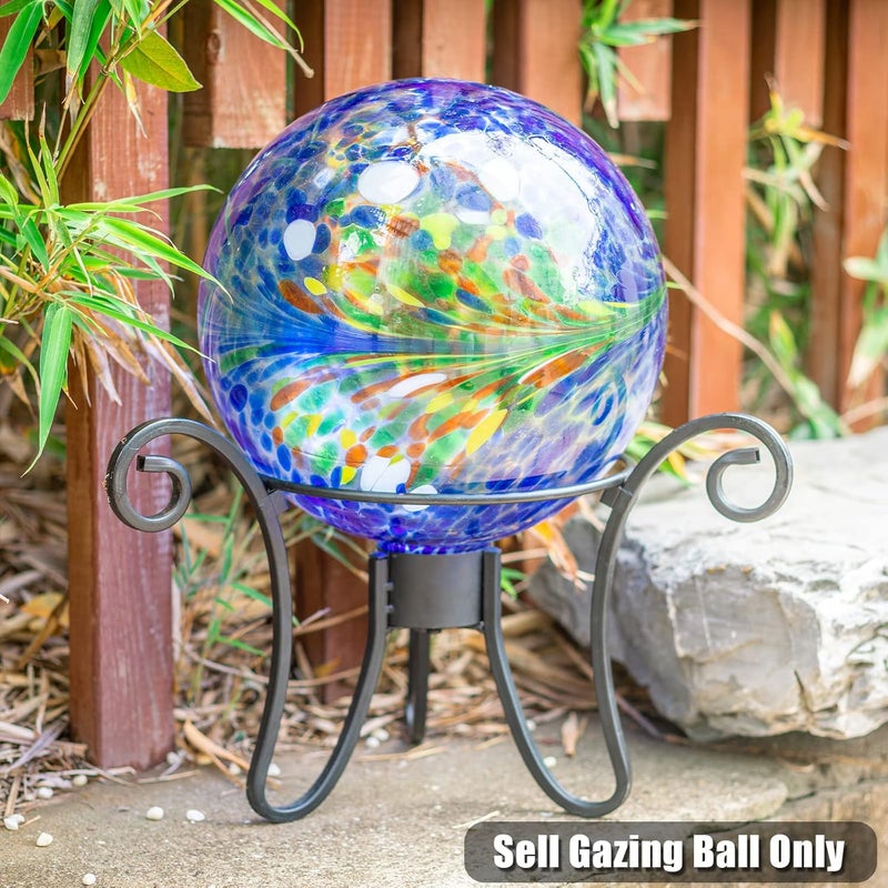 VCUTEKA Gazing Ball, Glass Gazing Globe Decorative Glass Gazing Globe/Ball/Sphere Lawn Ornament for Gardens, 10-Inch, Blue Swirl - Image 4